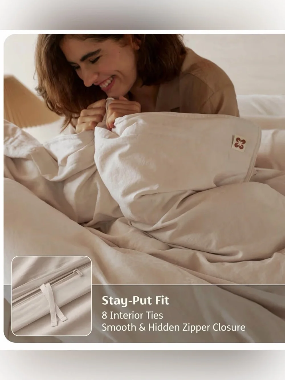 Elegant Cream Duvet Set with Interior Ties and Hidden Zipper - Brand new
